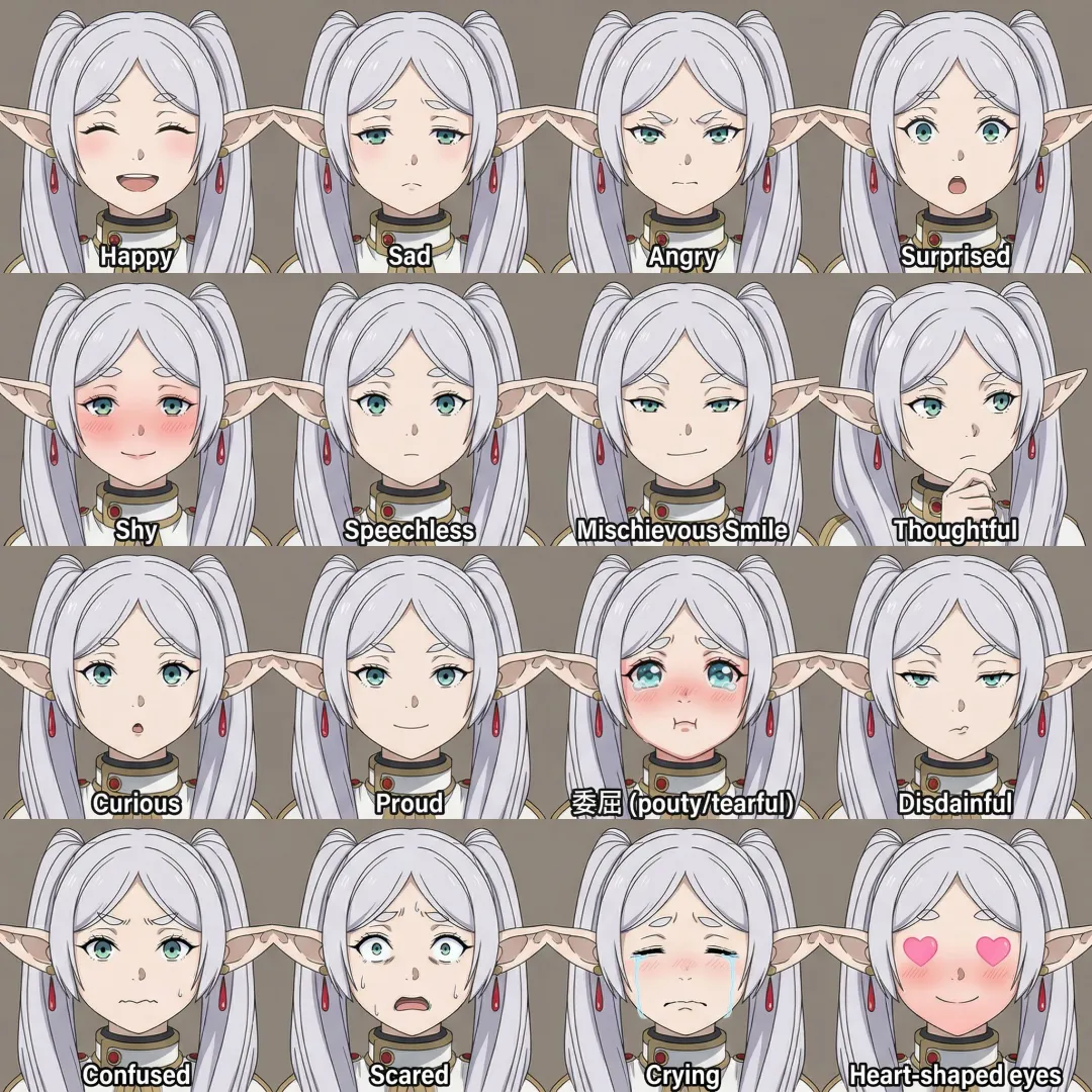 AI image generated from the “16-Panel Anime Expression Grid” prompt