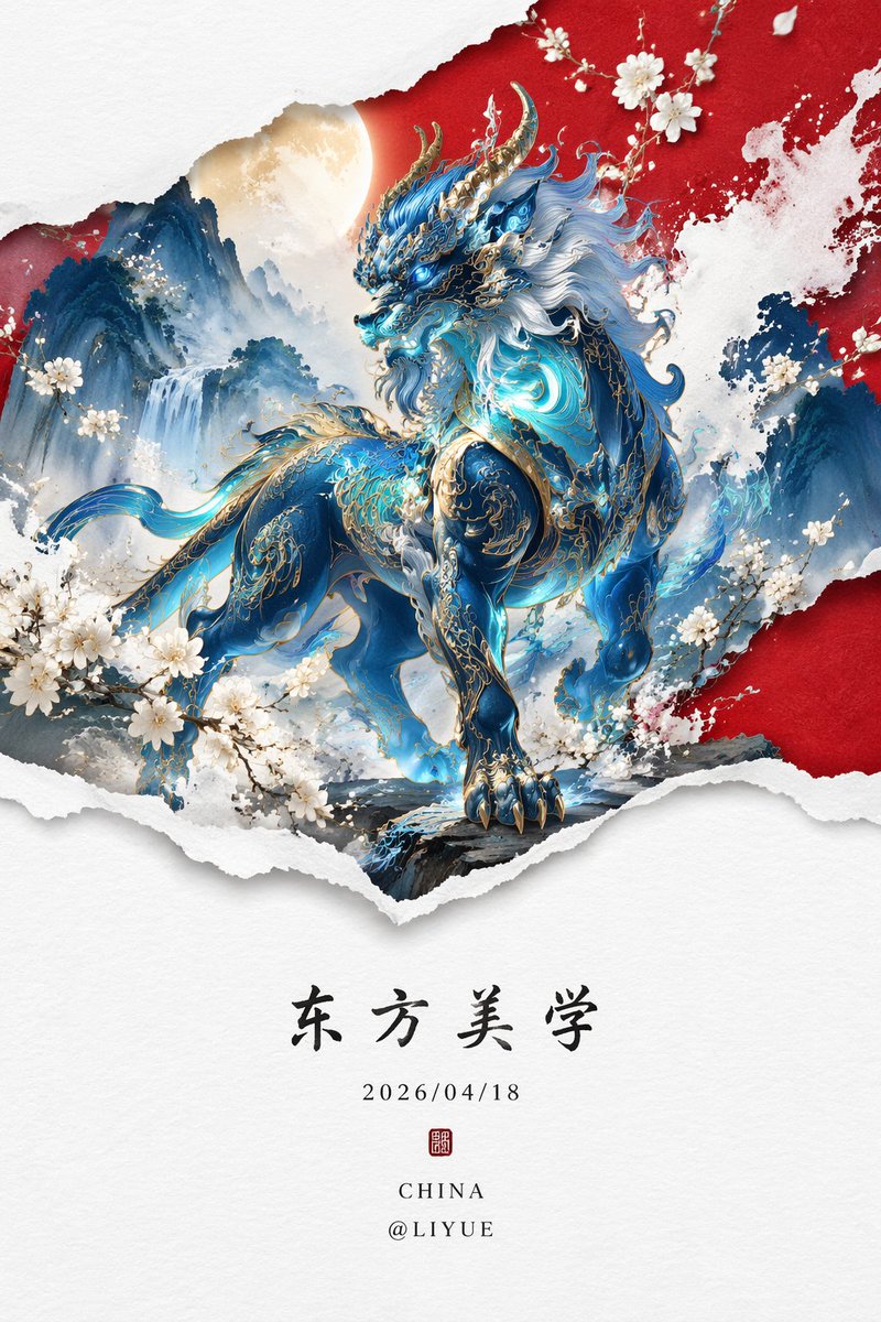 AI image generated from the “荧光蓝穷奇新中式山水画” prompt