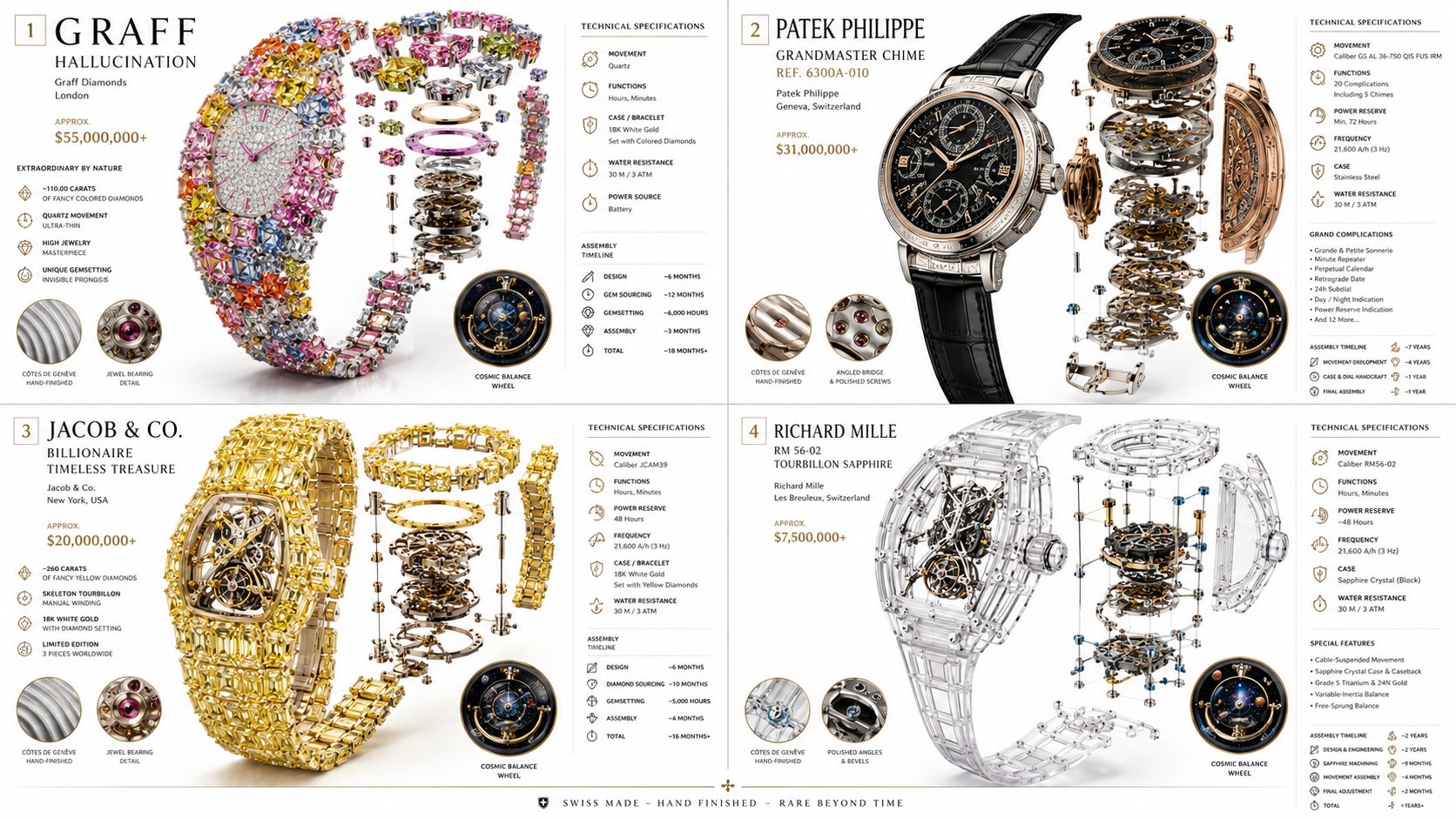 AI image generated from the “2x2 grid 16 9, do this for 4 most expensive strangest watches” prompt