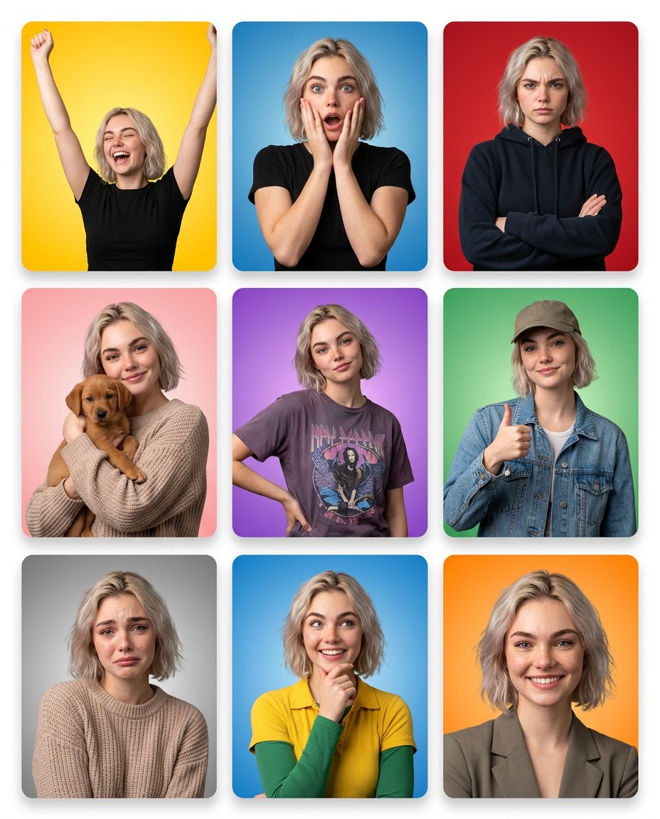 AI image generated from the “7-Panel Emotion Grid Portrait” prompt