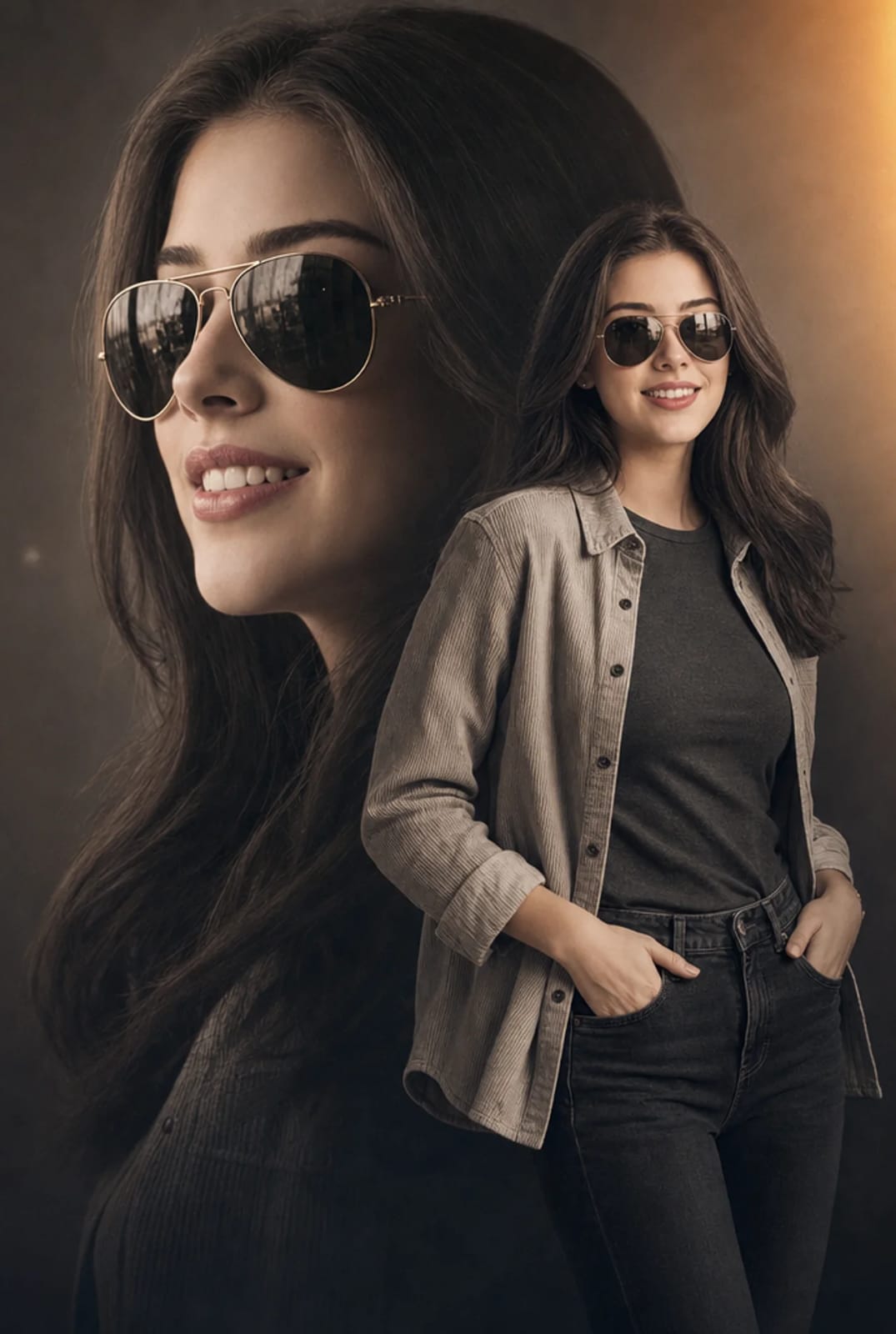 AI image generated from the “A cinematic double-exposure fashion portrait featuring a” prompt