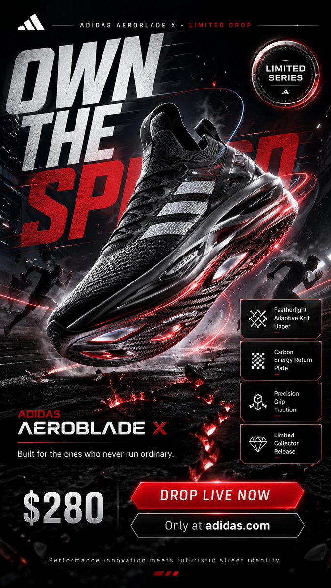 AI image generated from the “Adidas Futuristic Drop Ad Poster 9:16” prompt