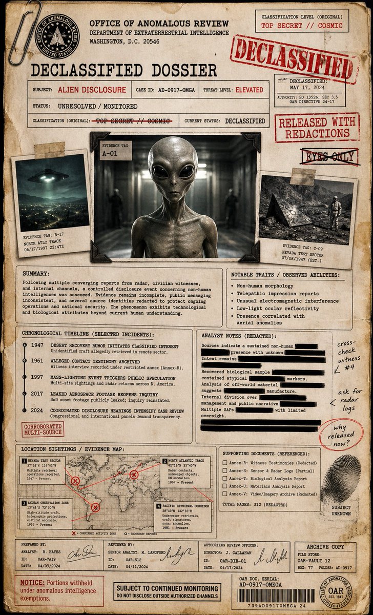 AI image generated from the “Alien Disclosure Dossier” prompt