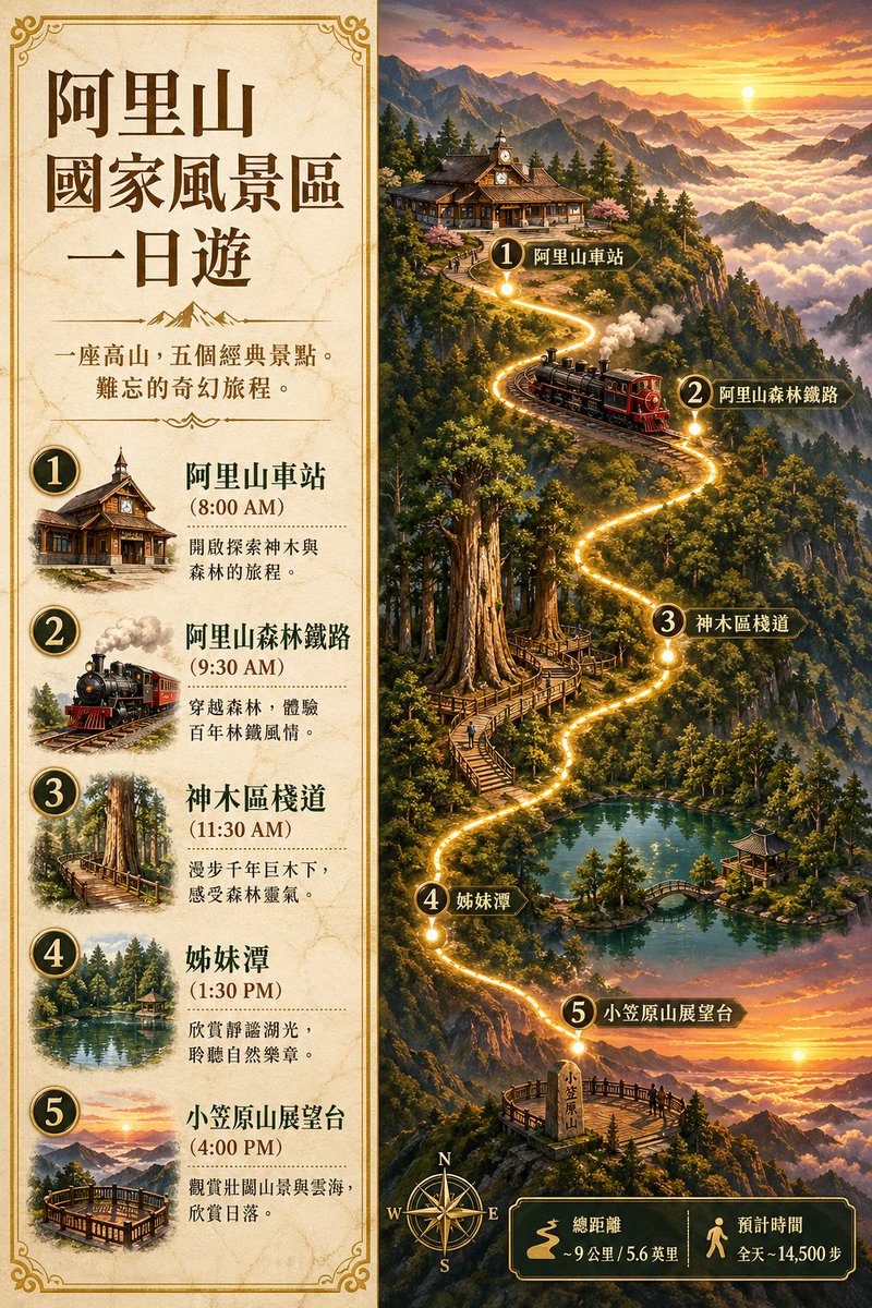 AI image generated from the “Alishan One-Day Travel Poster” prompt