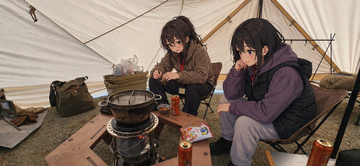 AI image generated from the “Anime Campers in a Winter Tent” prompt