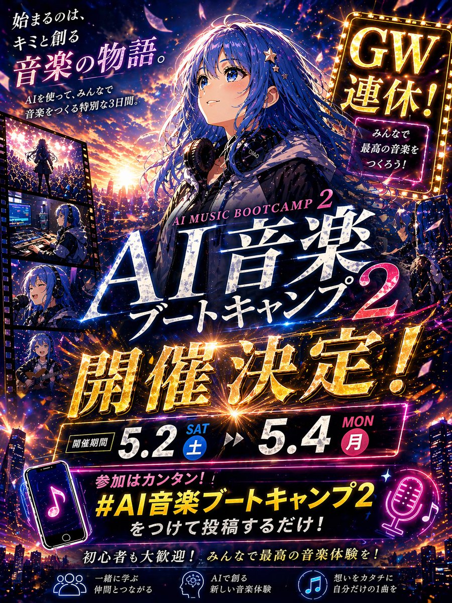 AI image generated from the “Anime Music Bootcamp Promo Poster” prompt