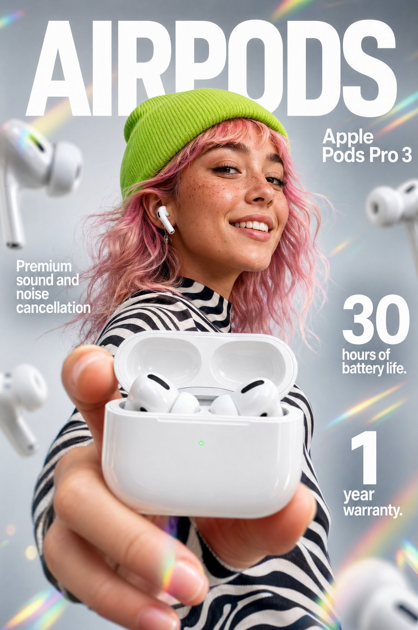 AI image generated from the “Apple Pods Pro 3 Earbuds E-Commerce Infographic” prompt