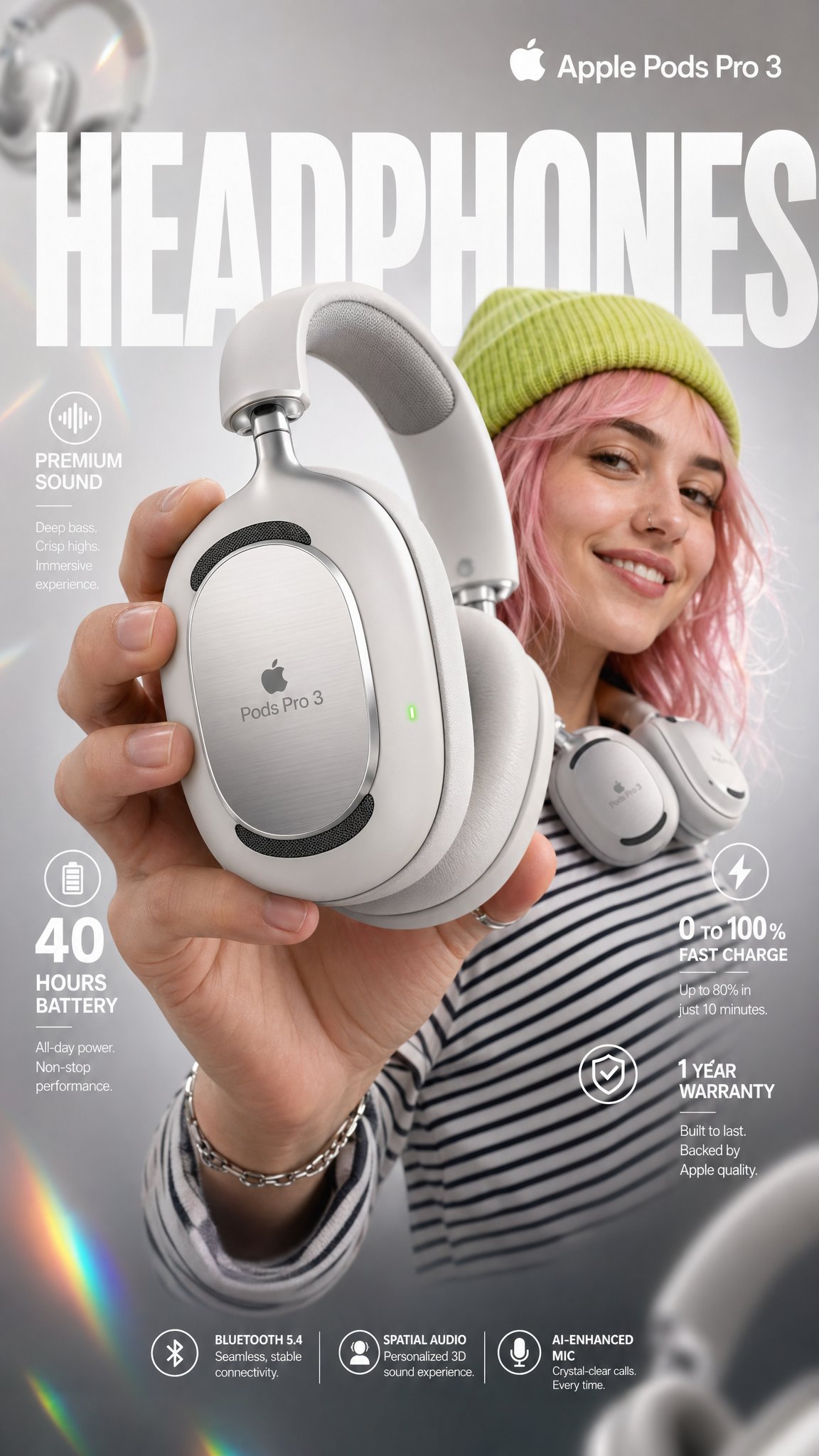 AI image generated from the “Apple Pods Pro 3 Headphone E-Commerce Infographic” prompt