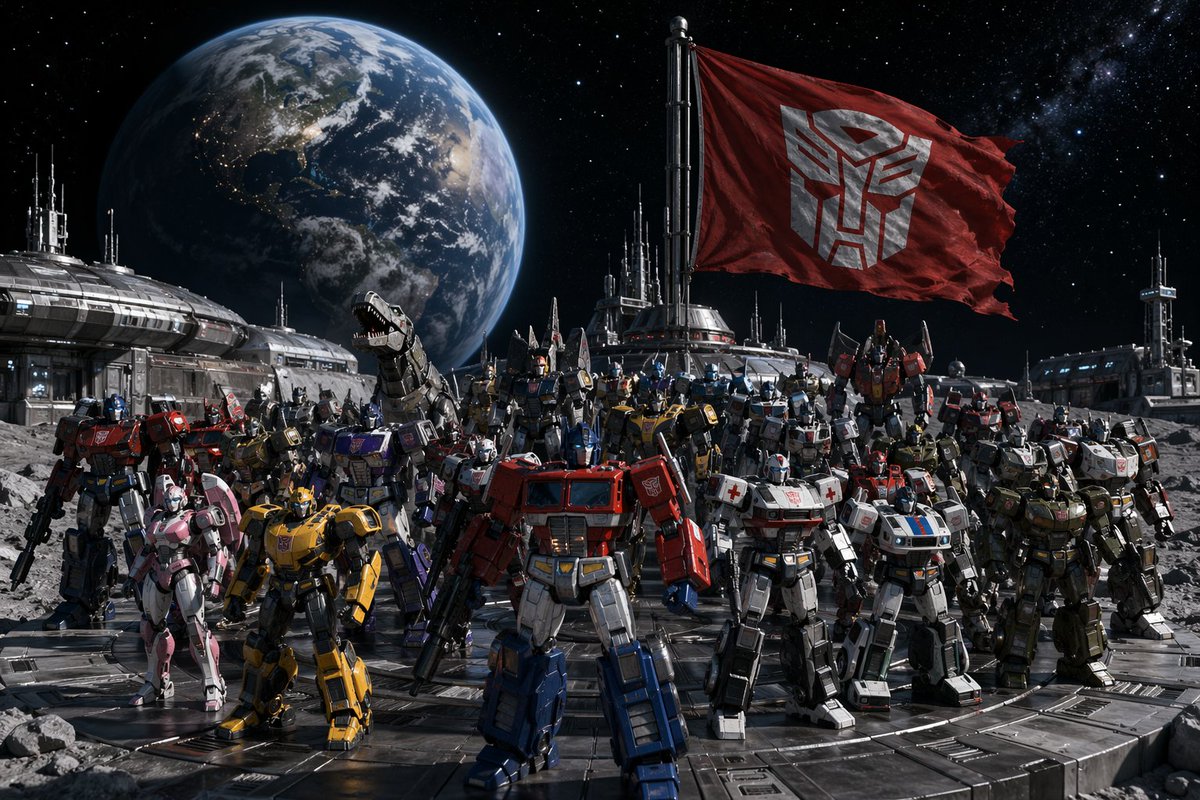 AI image generated from the “Autobots Assembled at Lunar Base” prompt