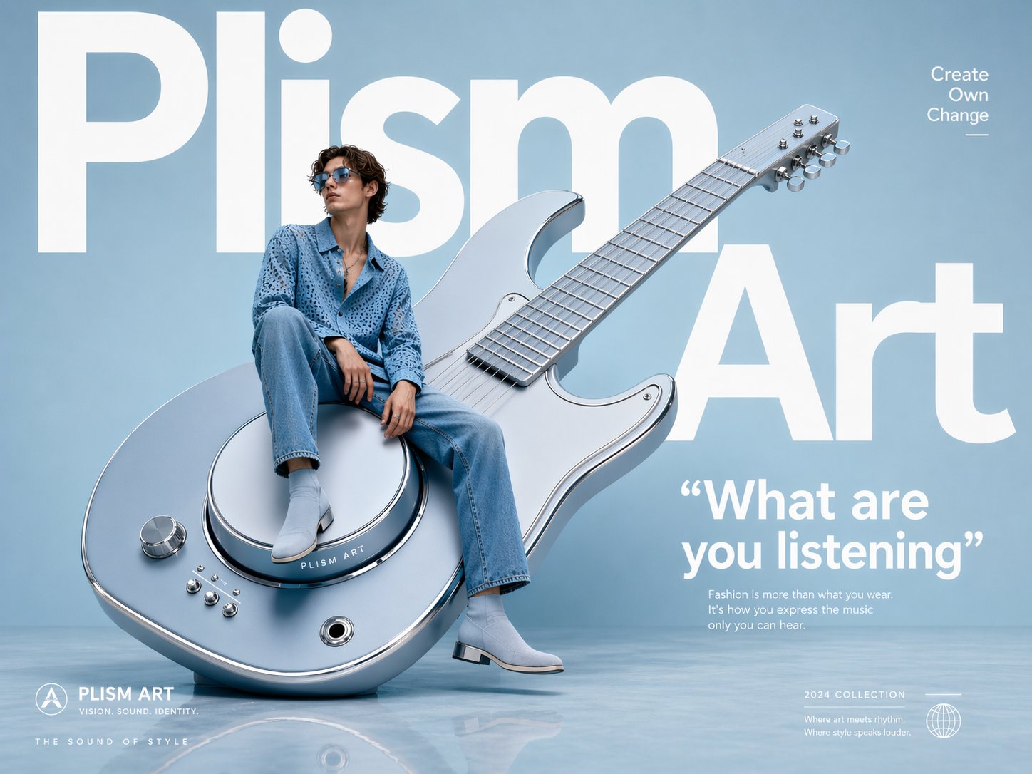 AI image generated from the “Avant-Garde Guitar Sculpture Fashion Advertisement” prompt