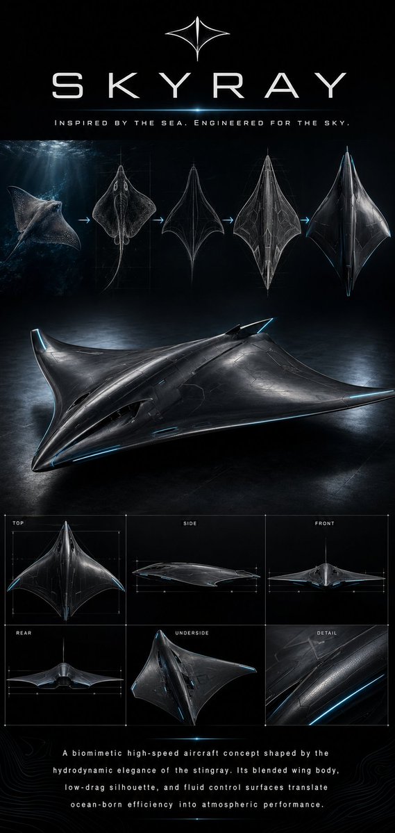 AI image generated from the “Biomimetic Skyray Aircraft Poster” prompt
