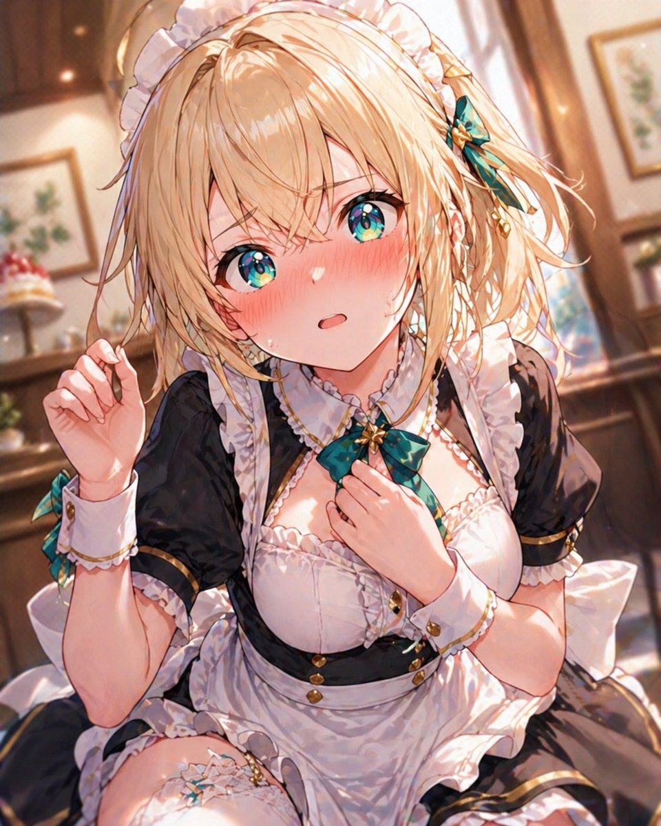 AI image generated from the “Blonde Maid in Warm Cafe” prompt
