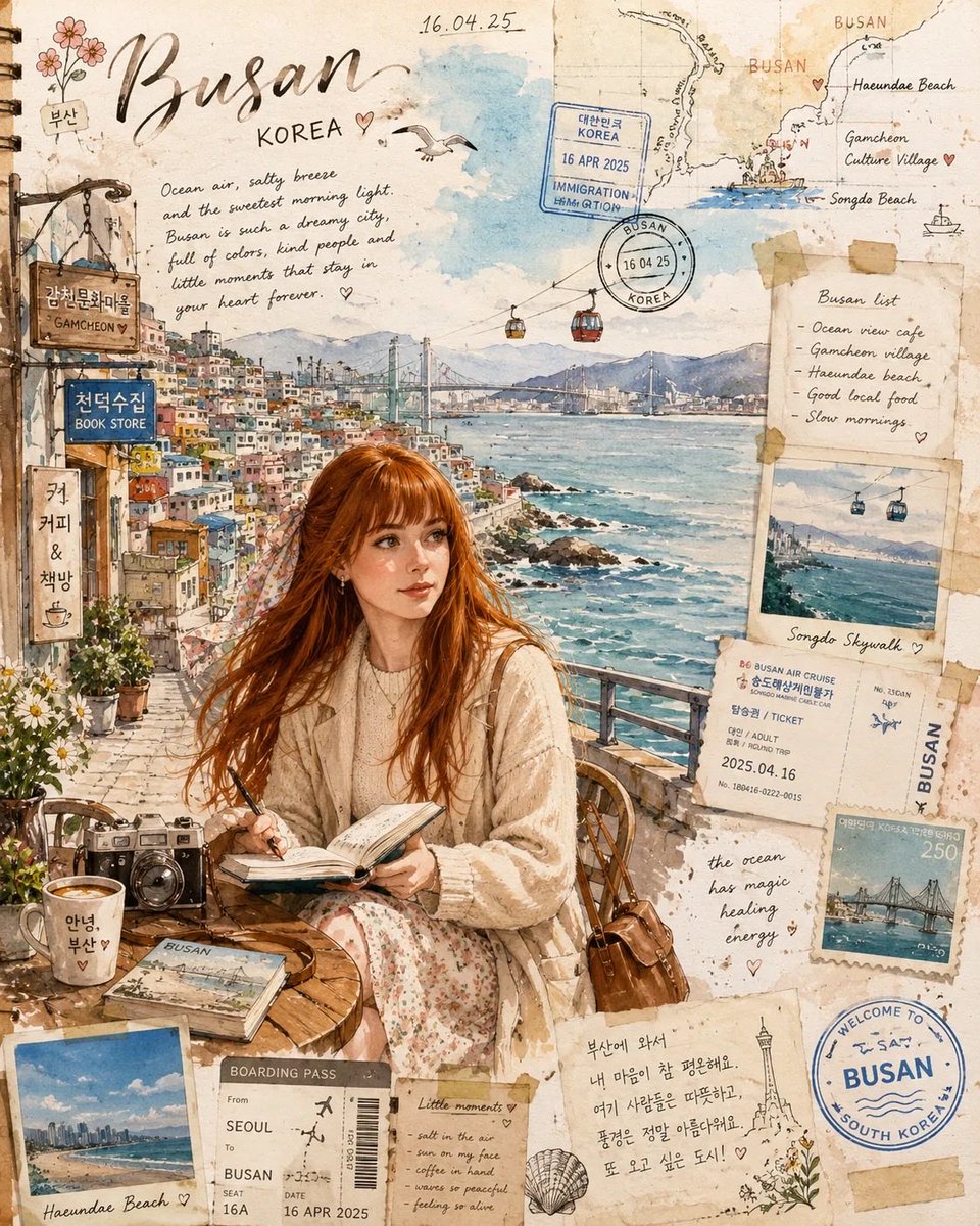 AI image generated from the “Busan Travel Journal Illustration” prompt