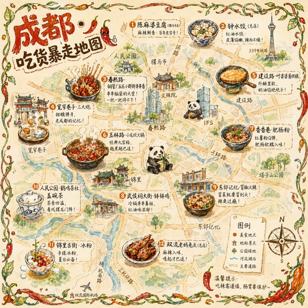AI image generated from the “Chengdu Food Map Illustration” prompt