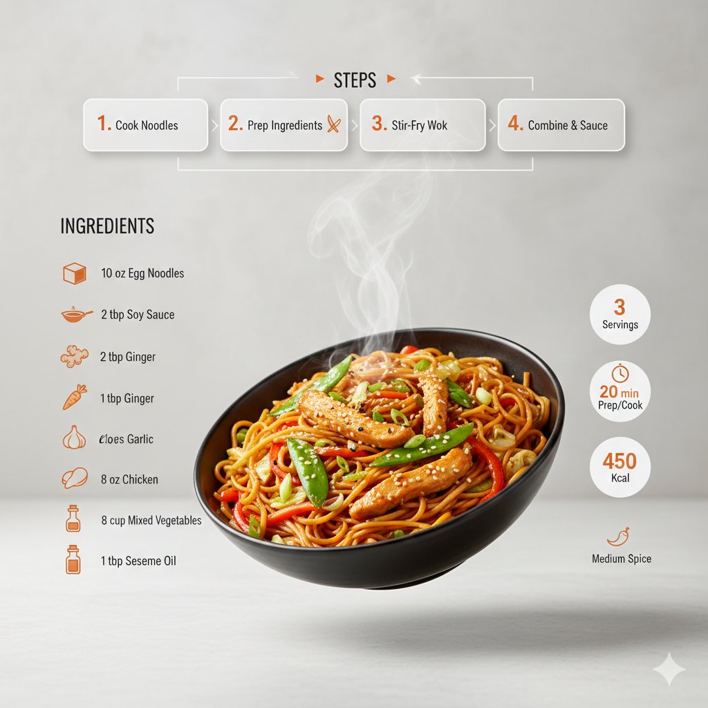 AI image generated from the “Chowmein Recipe Infographic” prompt