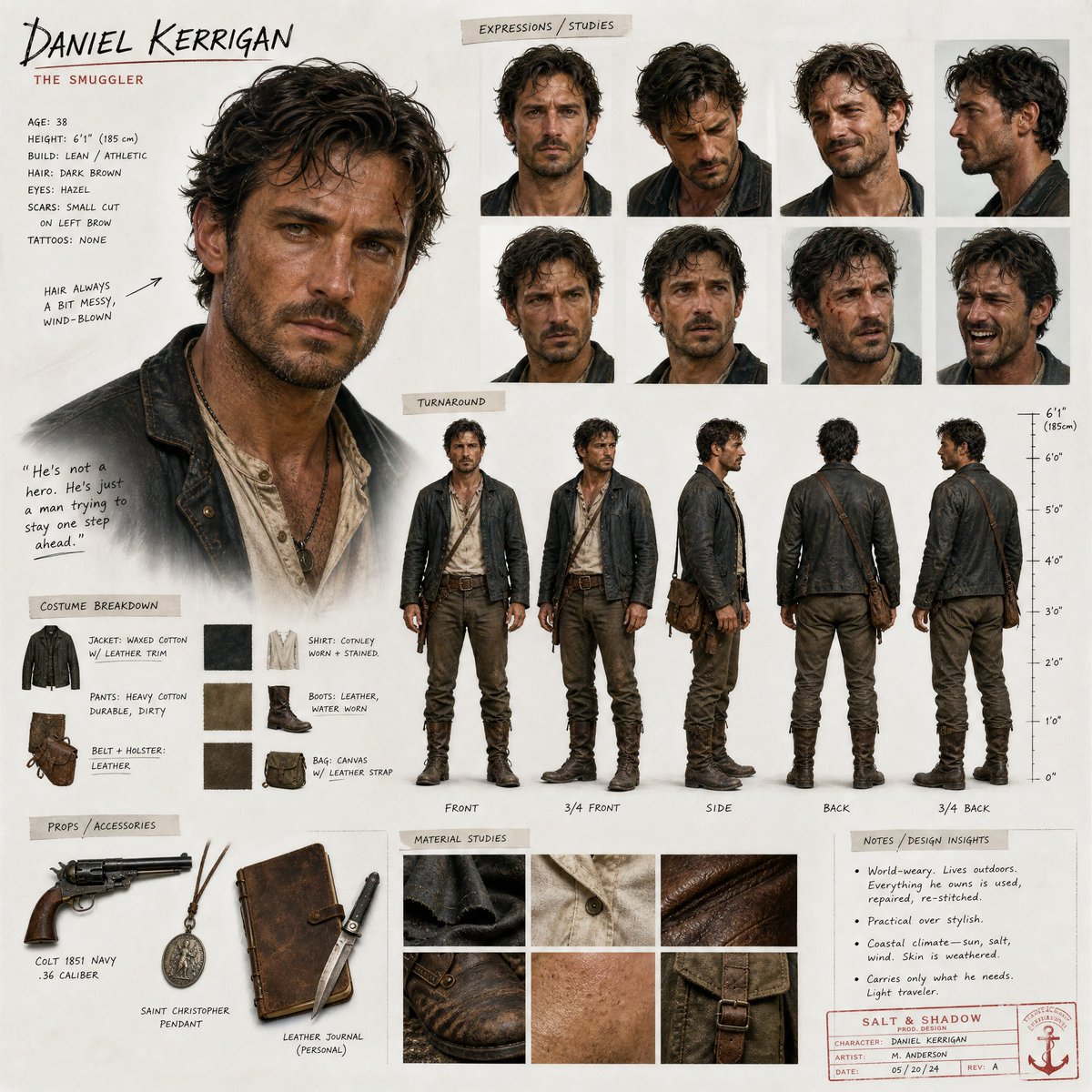 AI image generated from the “Cinematic Character Design Sheet” prompt