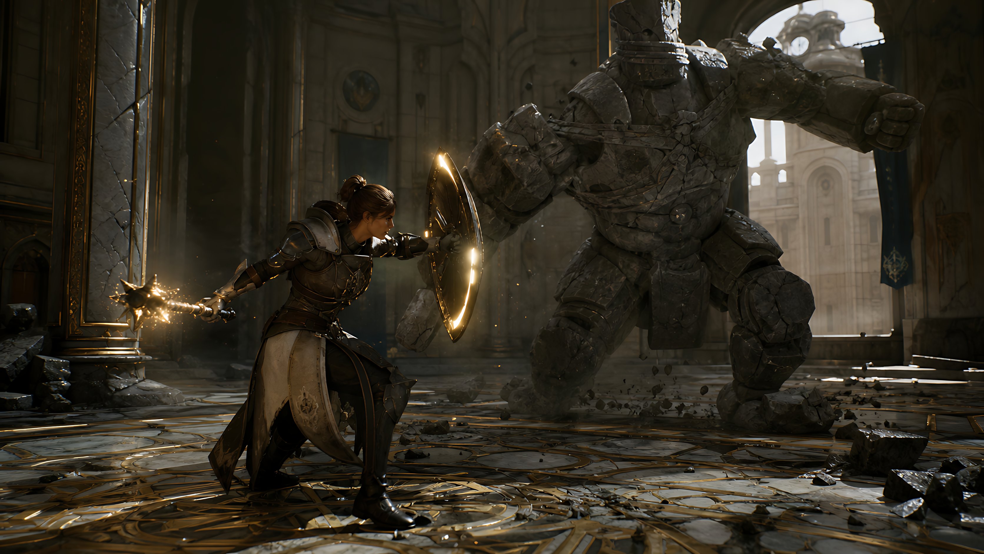 AI image generated from the “Cinematic dark fantasy action scene in a ruined cathedral hall” prompt