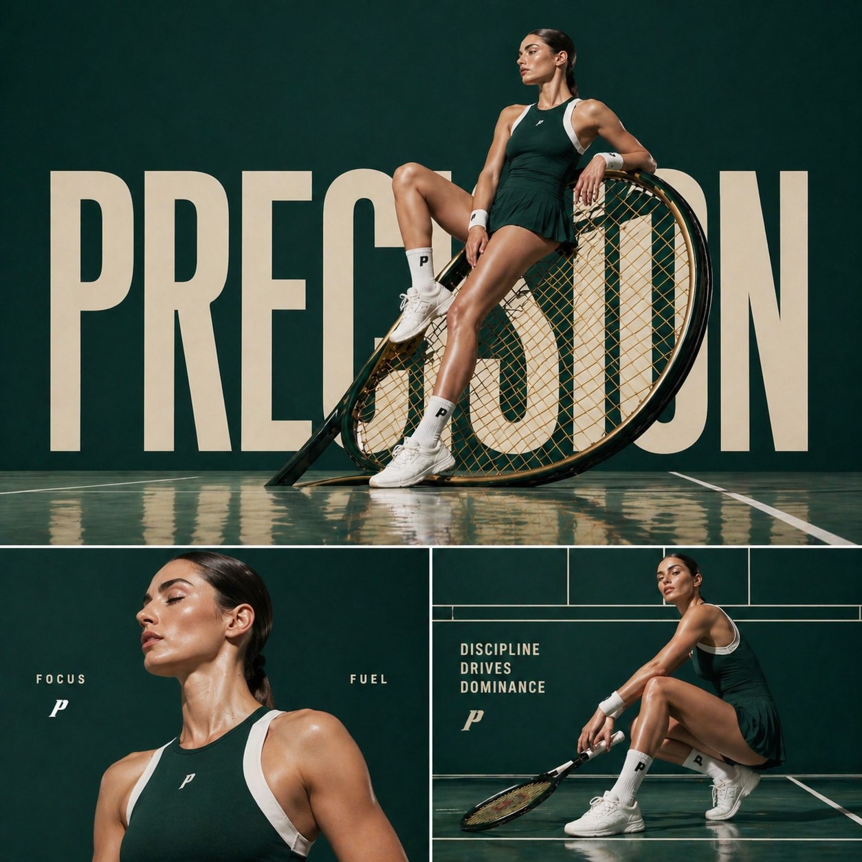 AI image generated from the “Cinematic sports fashion collage, 3-panel layout, top panel” prompt