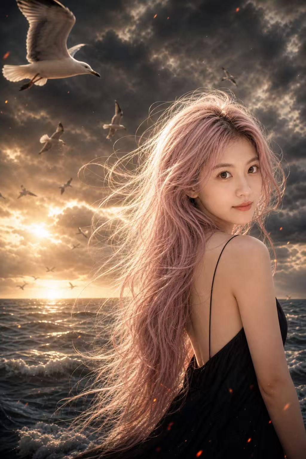 AI image generated from the “Cinematic Stormy Seaside Portrait” prompt