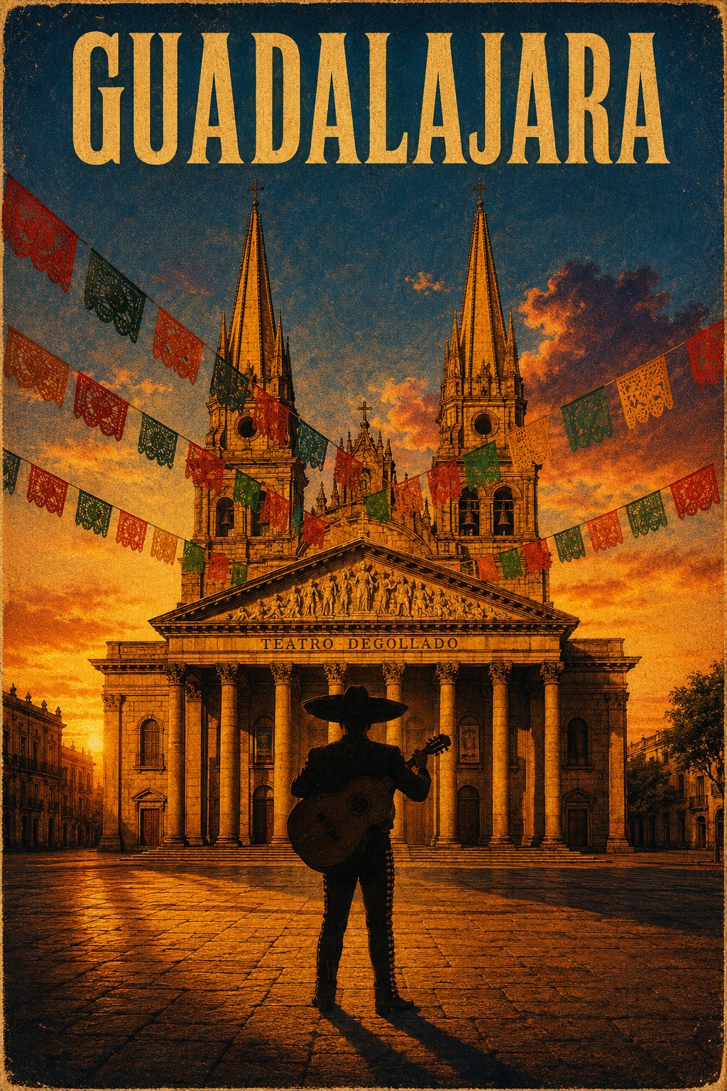 AI image generated from the “Cinematic Vintage Movie Poster — Guadalajara, Mexico” prompt