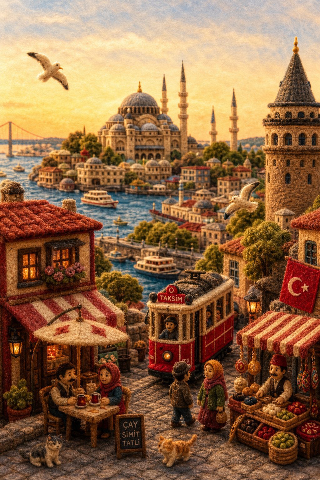 AI image generated from the “Country A miniature felt diorama made of fluffy yarn, wool” prompt