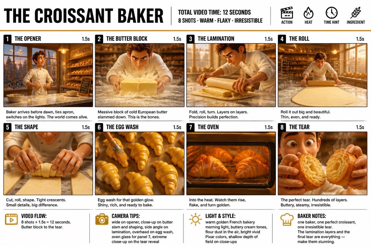 AI image generated from the “Crisp, clean infographic storyboard poster for THE CROISSANT” prompt