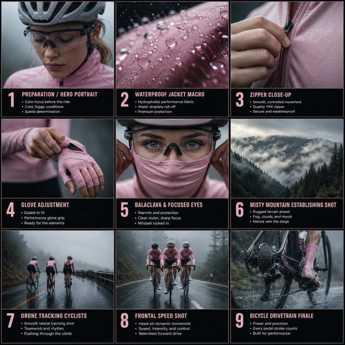 AI image generated from the “Cyclist Apparel Detail Macro Storyboard” prompt
