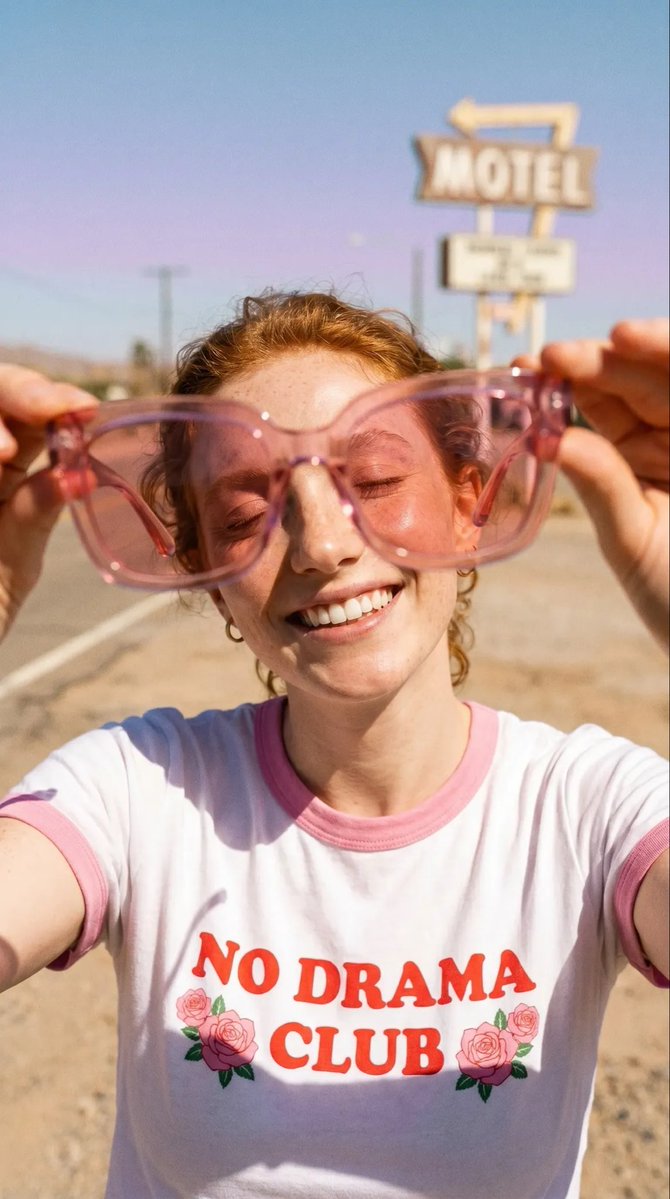 AI image generated from the “Desert Motel Pink Sunglasses Portrait” prompt