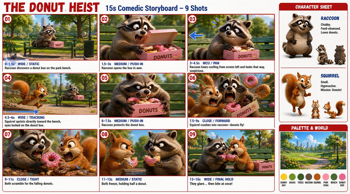 AI image generated from the “Donut Heist Storyboard Sheet” prompt