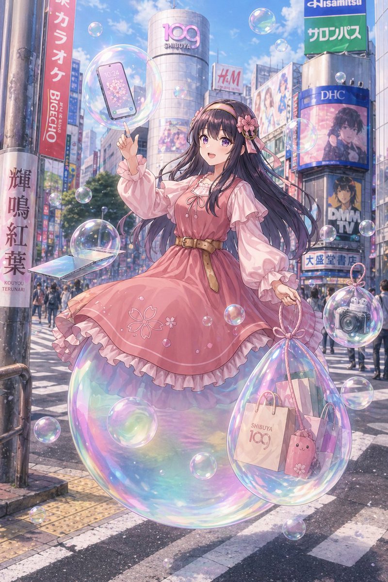 AI image generated from the “Dreamy Shibuya Bubble Girl” prompt