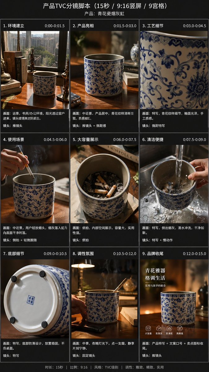 AI image generated from the “E-commerce Main Image - 9-Panel Product TVC Storyboard” prompt
