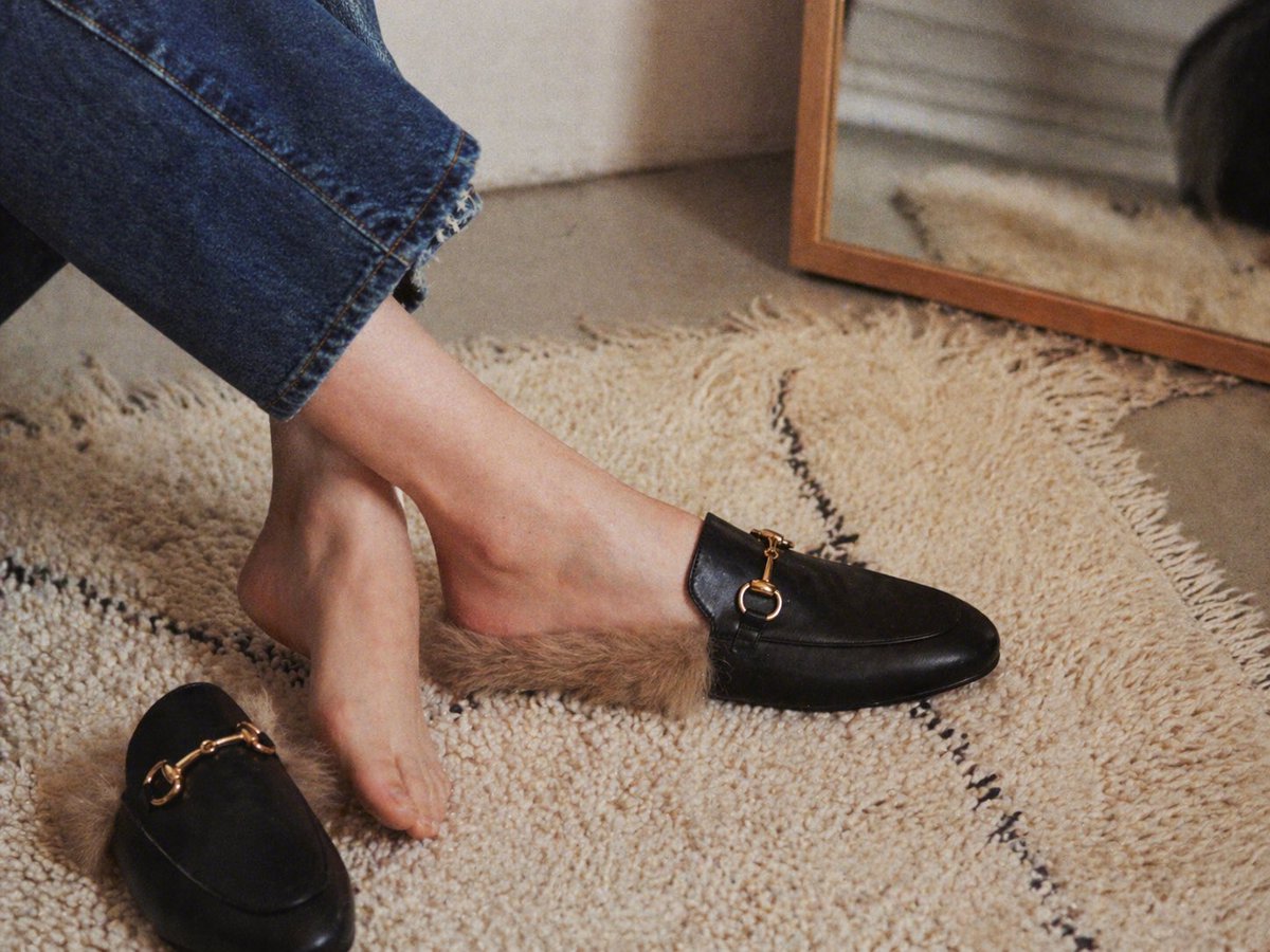 AI image generated from the “E-commerce Main Image - Luxury Fur-Lined Loafer Lifestyle Photo” prompt