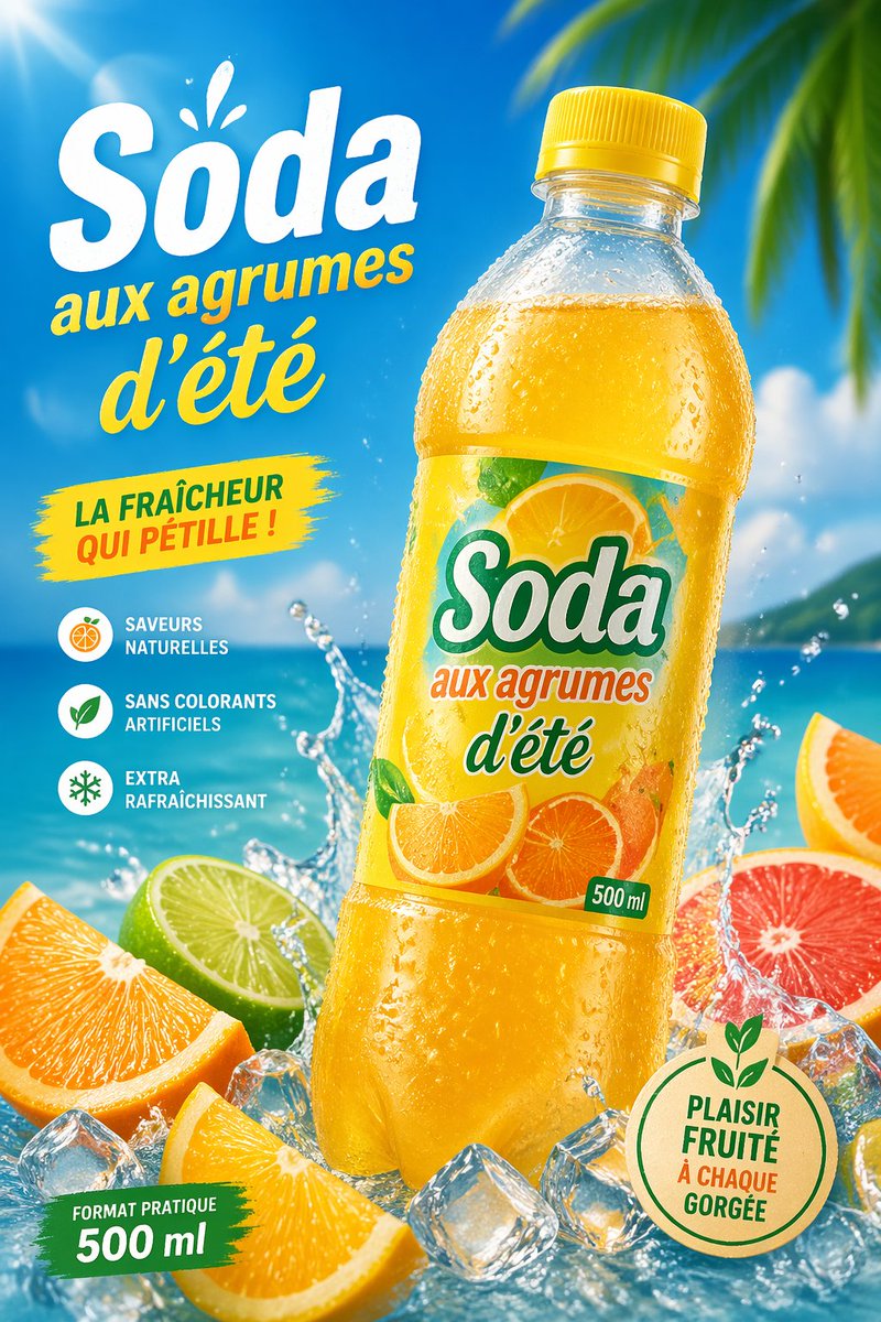 AI image generated from the “E-commerce Main Image - Tropical Citrus Soda Ad Poster” prompt