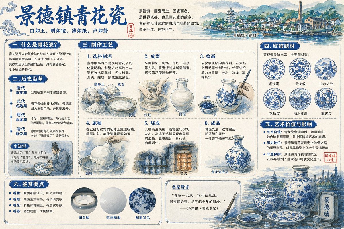 AI image generated from the “景德镇青花瓷全景解说图谱” prompt