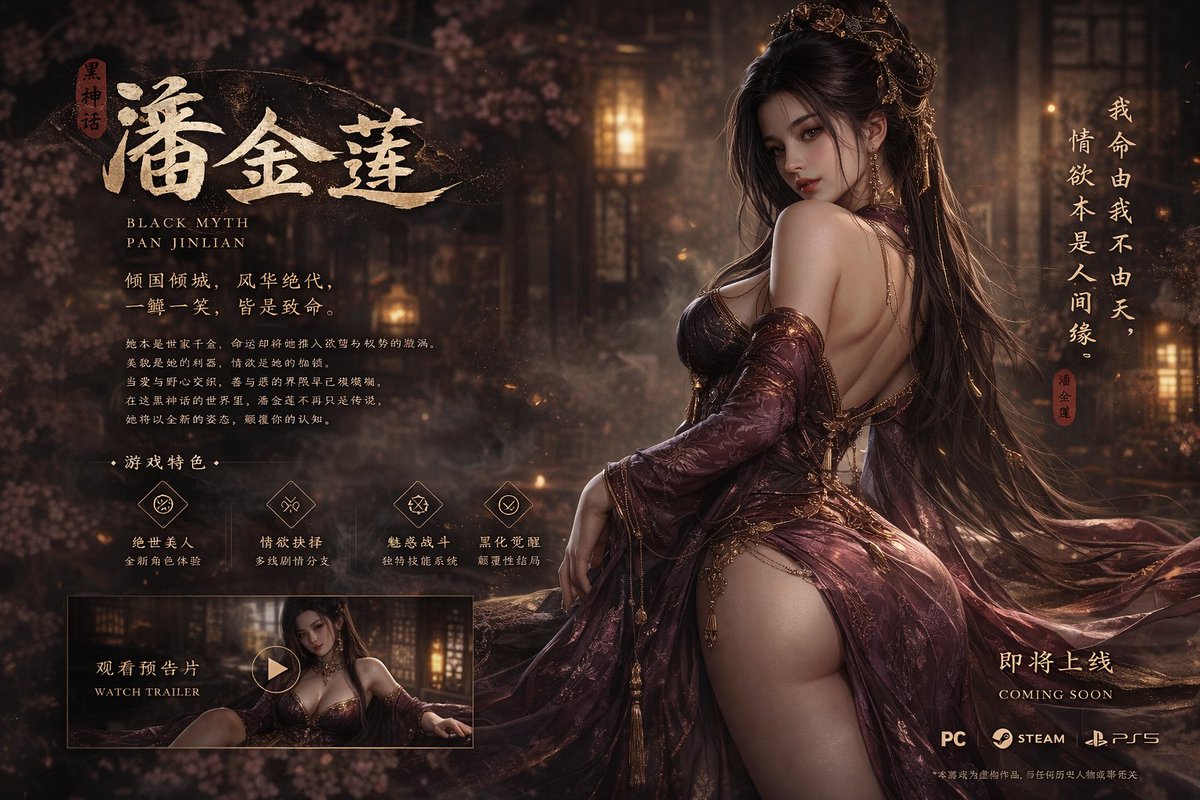 AI image generated from the “黑神话潘金莲绝美游戏封面” prompt