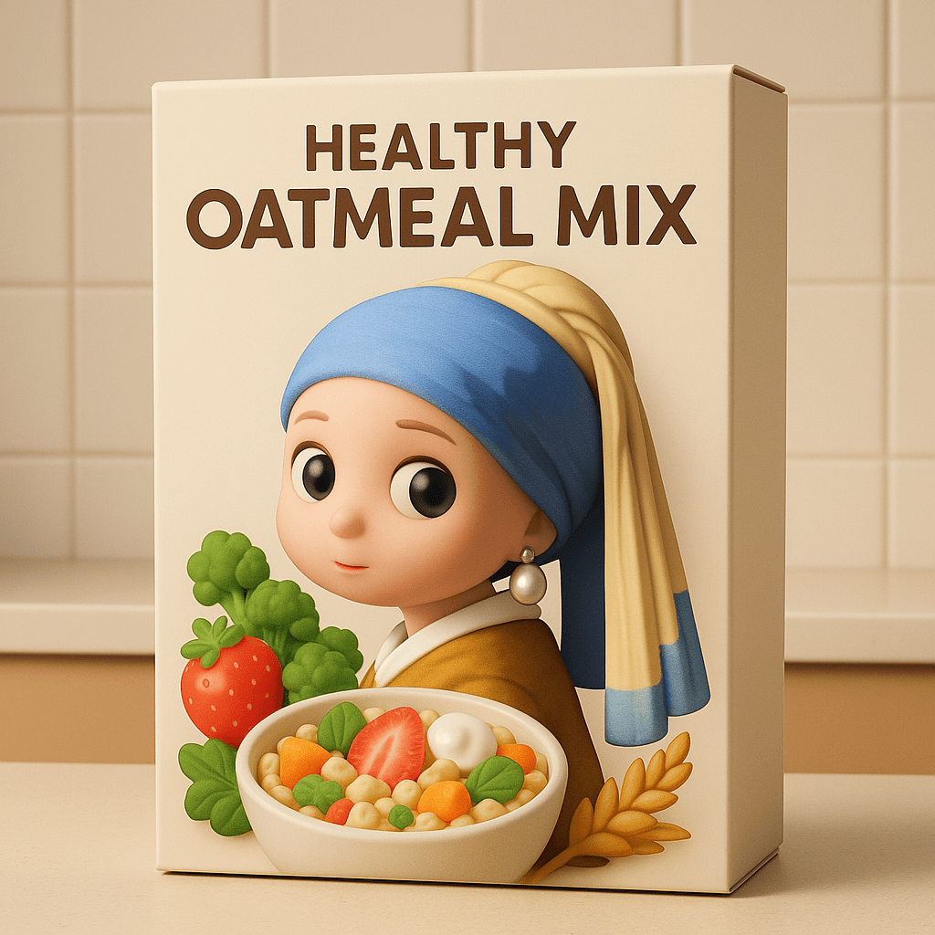 AI image generated from the “Famous Painting Characters Cereal Ad” prompt