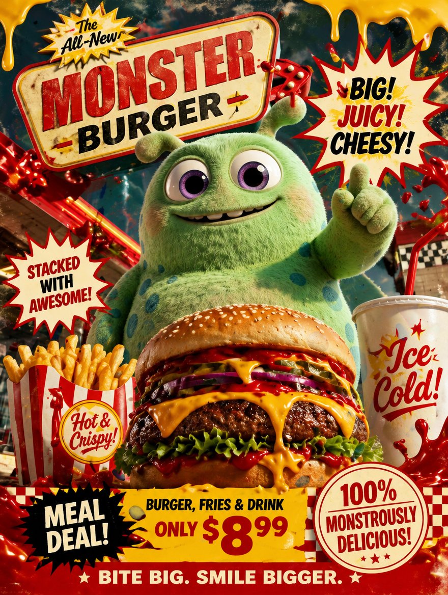 AI image generated from the “Fast Food Character Poster” prompt