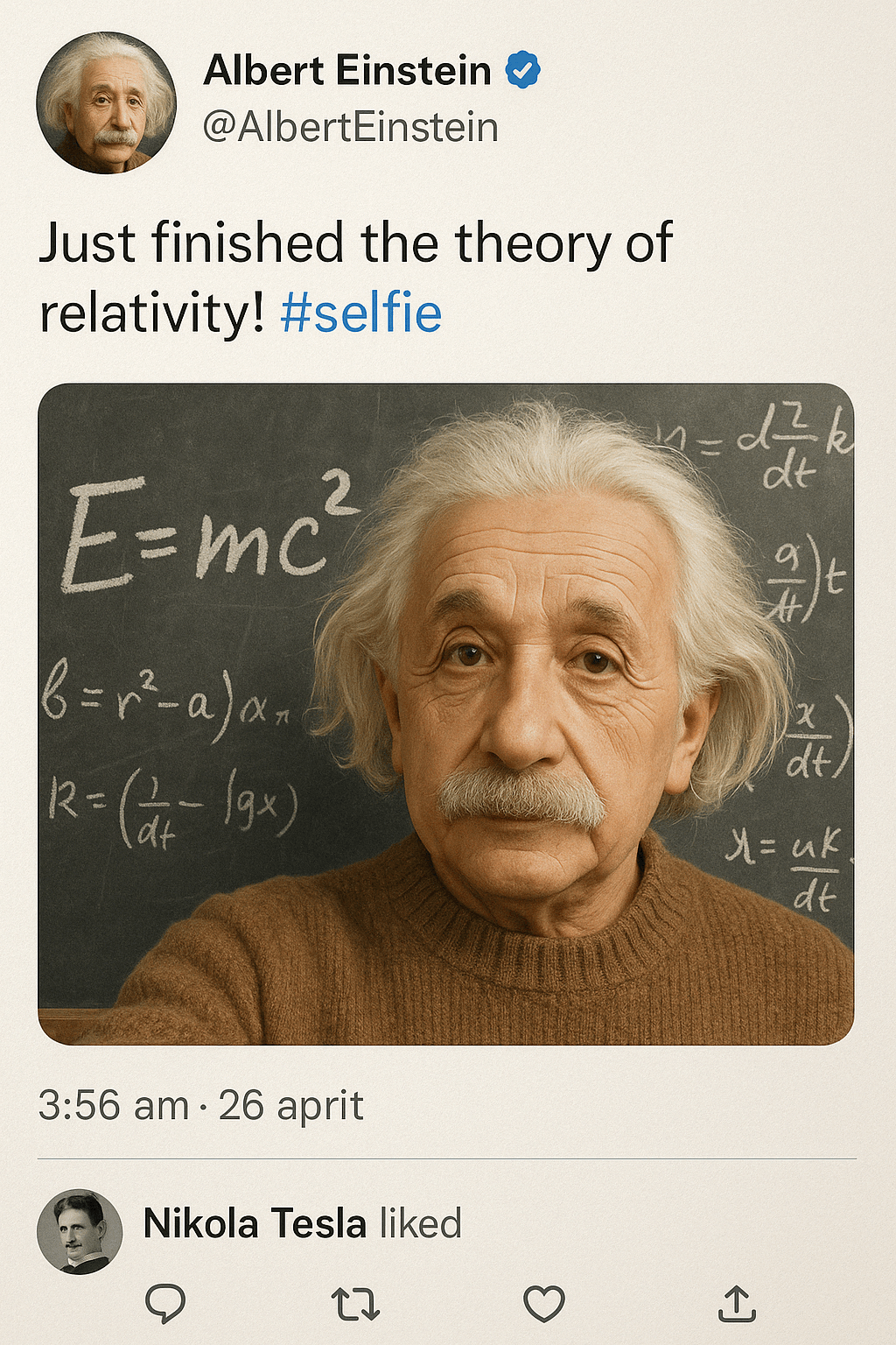 AI image generated from the “Fictional Tweet Screenshot (Einstein)” prompt