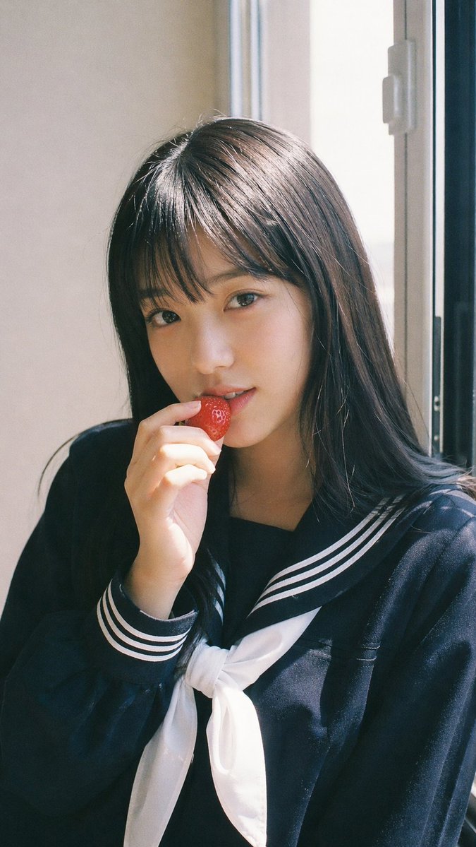 AI image generated from the “Fujifilm Strawberry School Portrait” prompt