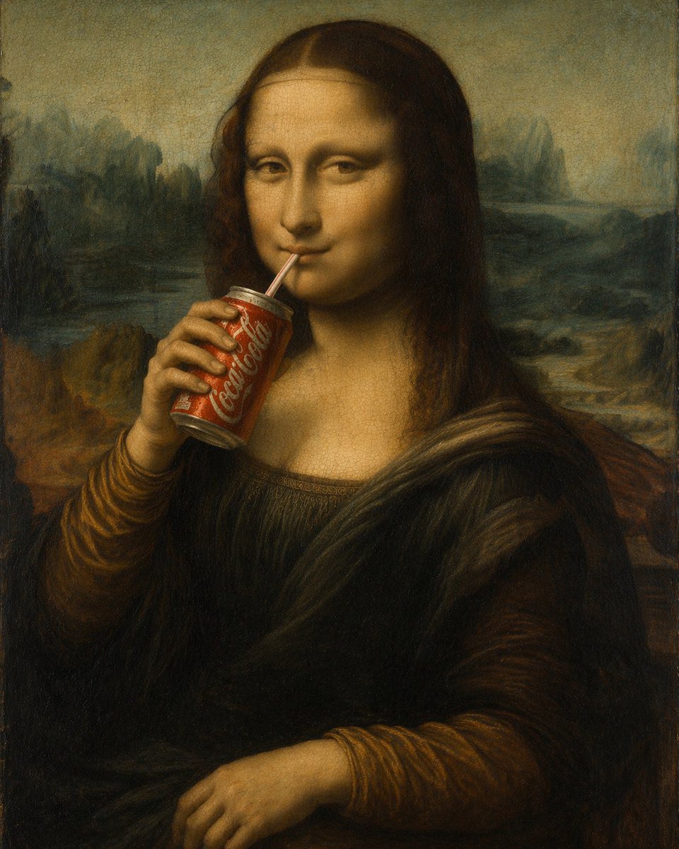 AI image generated from the “蒙娜丽莎畅饮可乐的趣味油画” prompt