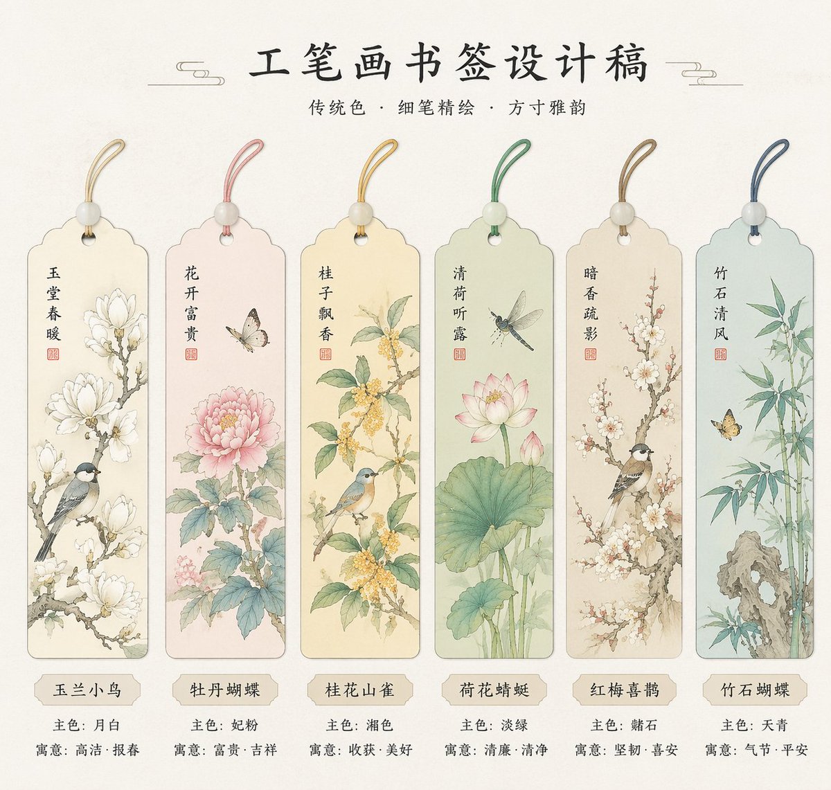 AI image generated from the “绝美国风工笔画书签设计” prompt