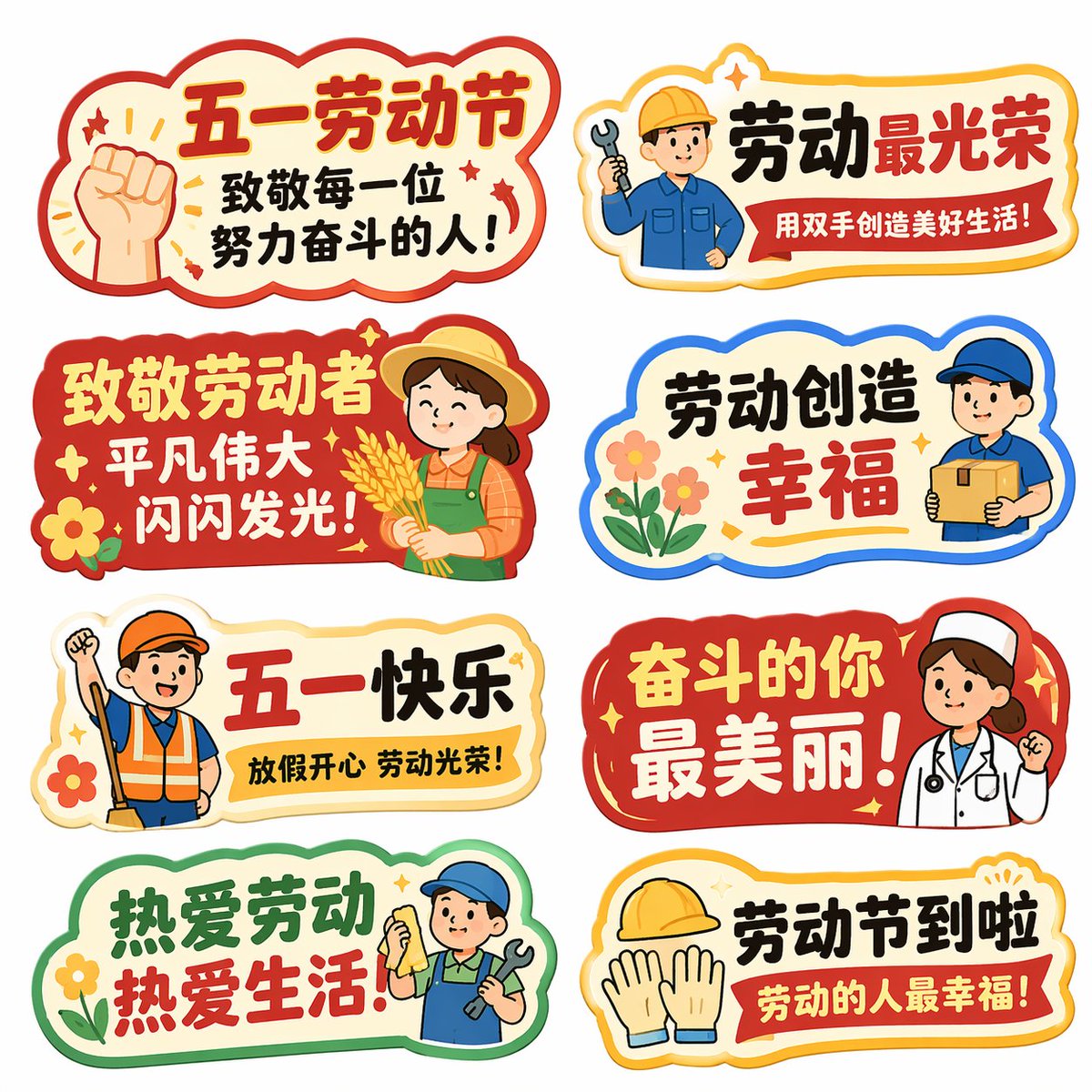 AI image generated from the “五一劳动节手举牌创意设计集” prompt