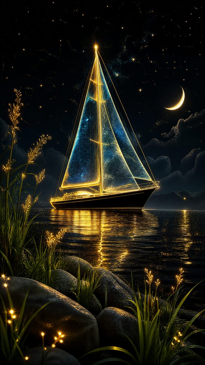 AI image generated from the “Glowing Sailboat Night Illustration” prompt