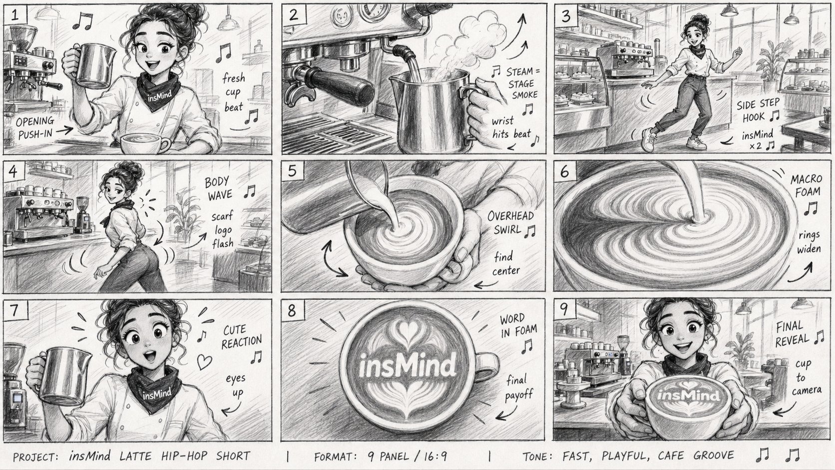 AI image generated from the “Graphite Coffee-Shop Storyboard” prompt
