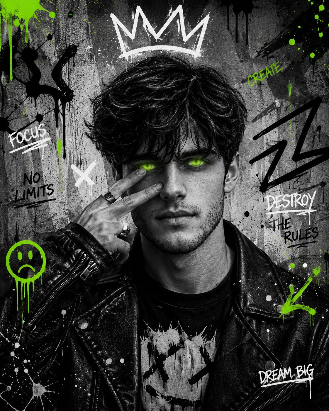 AI image generated from the “High-contrast black-and-white urban portrait of a” prompt