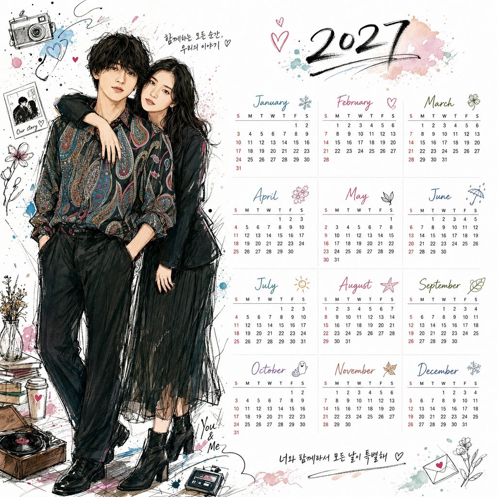 AI image generated from the “Illustrated 2027 Desktop Calendar” prompt