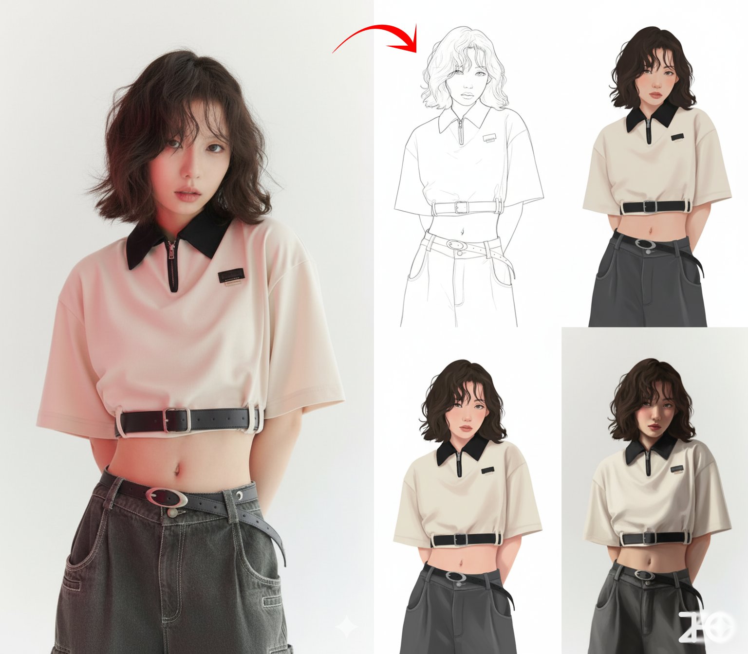 AI image generated from the “Illustration Drawing Process Four-Panel” prompt