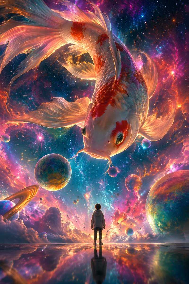 AI image generated from the “星云巨鲤与小人的奇幻对话” prompt