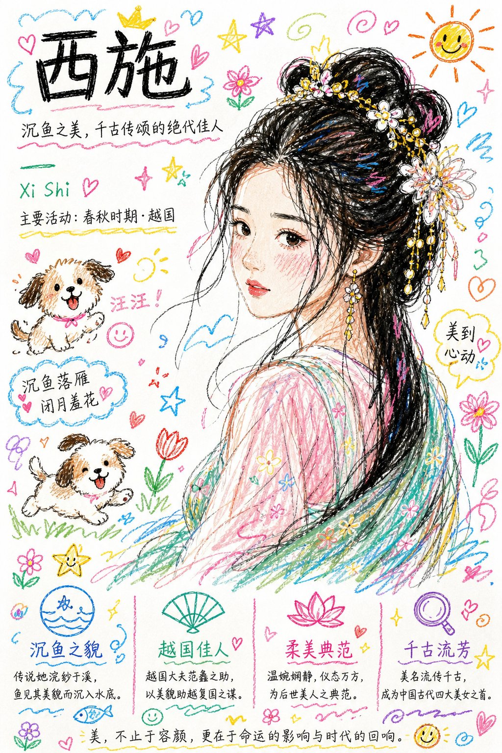 AI image generated from the “彩色潦草小狗线条风格绘制该图,童趣和doodle加入” prompt