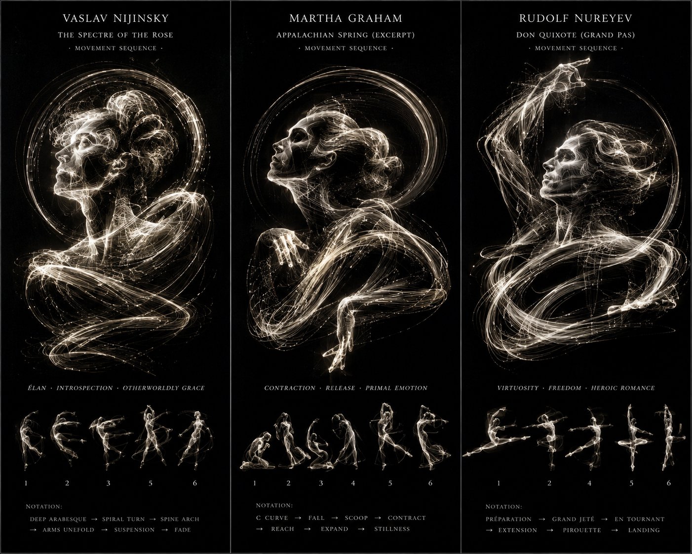 AI image generated from the “<instructions> input = 3 legendary dancer/choreographer input” prompt